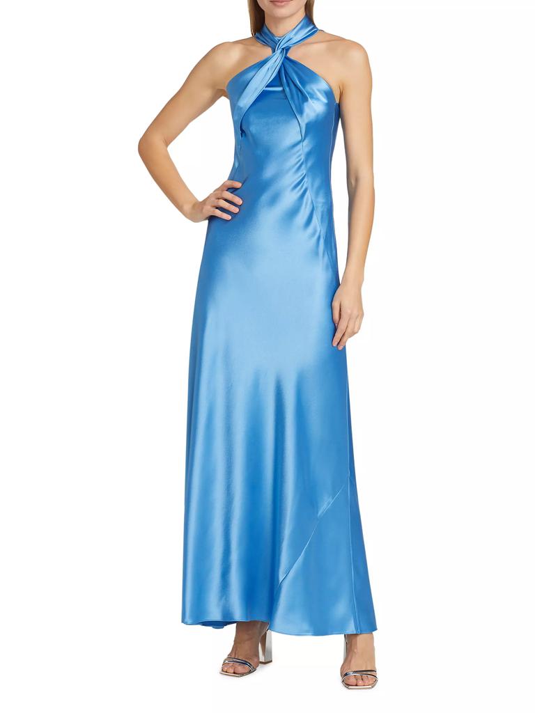 Galvan Portico Satin Twist Halter Gown