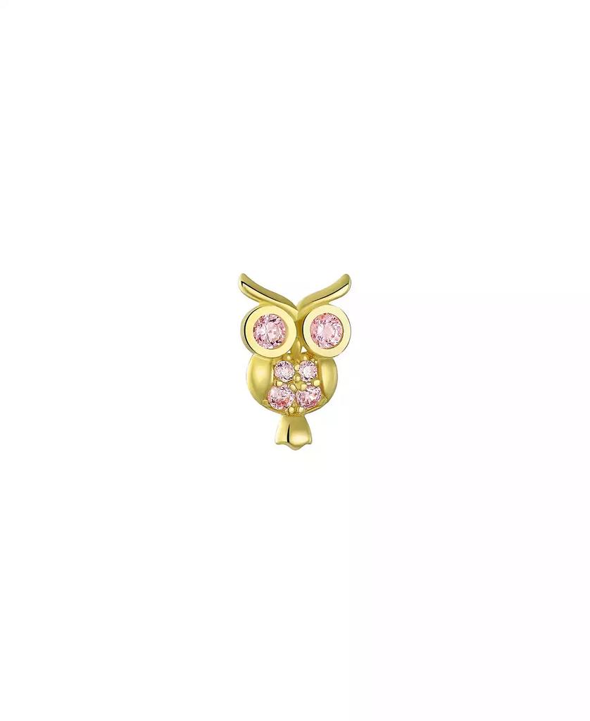 Bling Jewelry Tiny Pink CZ Lucky Wise Owl Bird Helix Cartilage Ear Lobe Piercing Daith 1 Piece Stud Earring Cubic Zirconia14K Yellow Gold Screw back