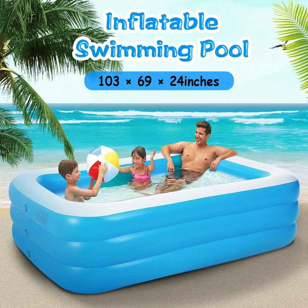 EJOMI Inflatable Pool for Adults 103*69*24inch Family Swim Play Center Pool Blow up Kiddie Pool for Family Inflatable Lounge Pool