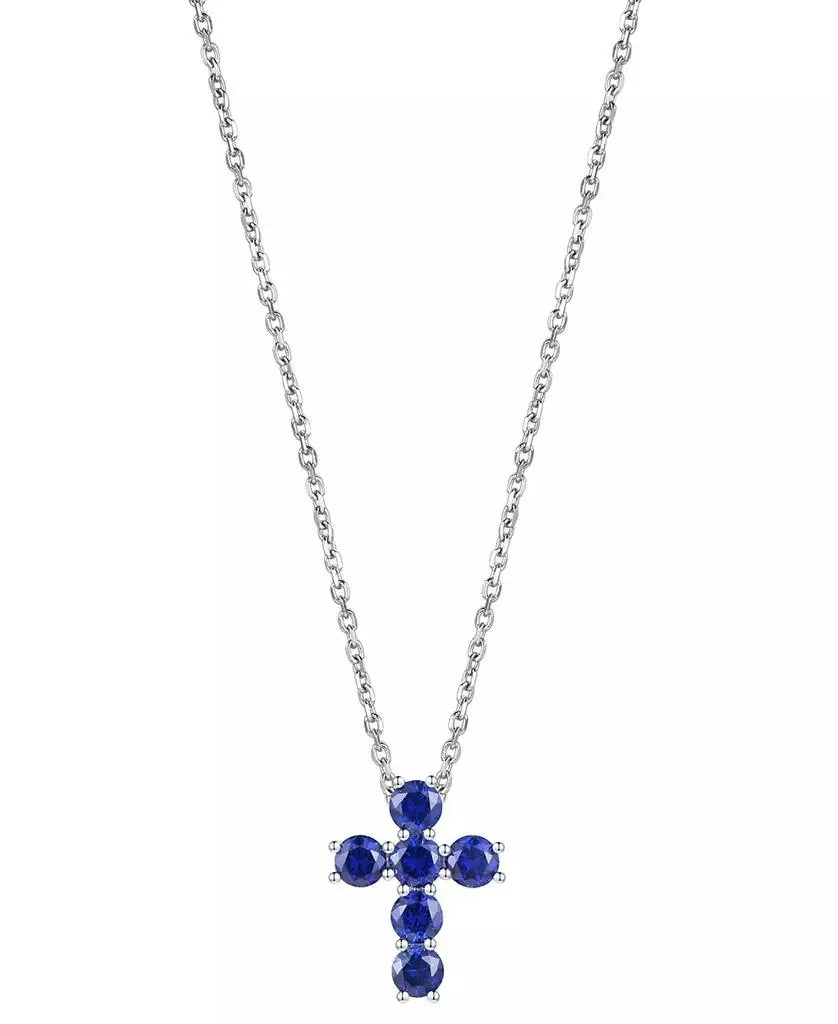 Macy's Lab Grown Sapphire Cross 18" Pendant Necklace (3/4 ct. t.w.) in 10k White Gold (Also in Lab Grown Ruby, Lab Grown Pink Sapphire, & Lab Grown Opal)