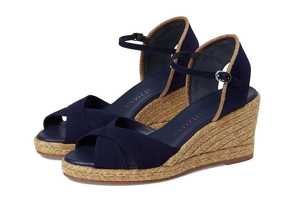 Stuart Weitzman Men's Mirela II Espadrille Wedge Sandal Blue Suede HTAT490