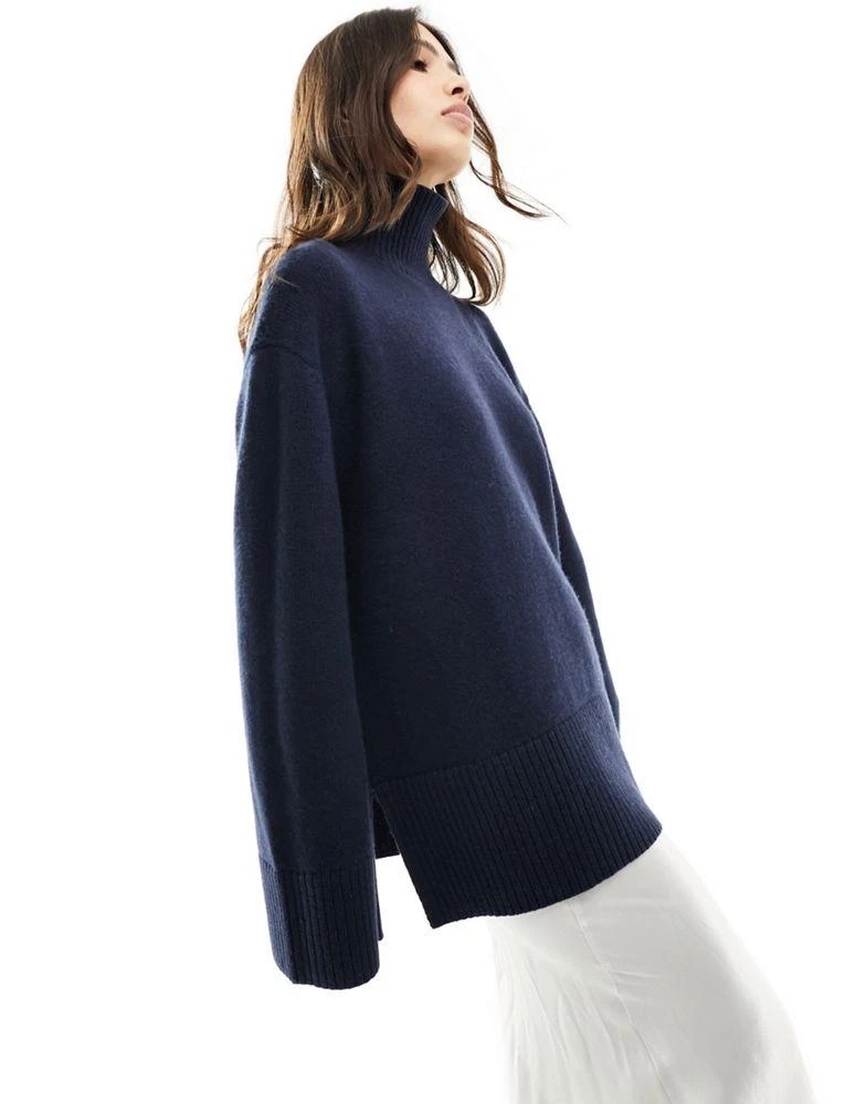 & Other Stories & Other Stories merino wool and cotton blend high neck oversize jumper in dark blue 4