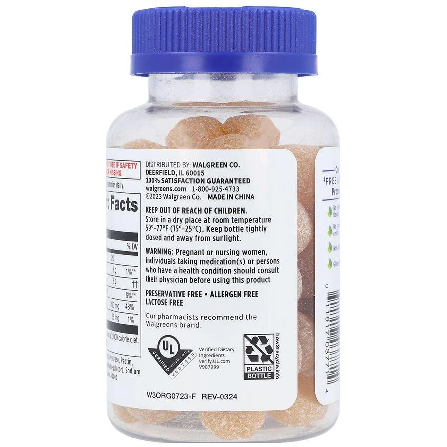 Walgreens Free & Pure Magnesium 20 mg Gummies Natural Pineapple 6