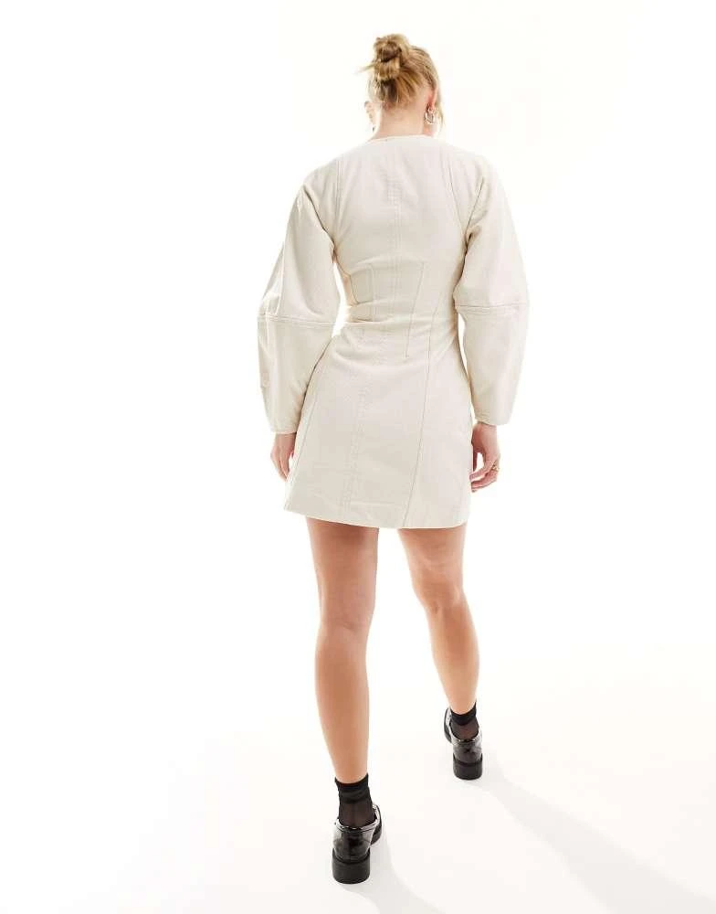 & Other Stories & Other Stories corset waist mini dress with zip front and sculptural sleeves in beige 4