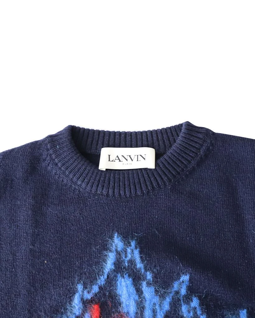 Lanvin Flame Slogan Intarsia-Knit Jumper In Navy Blue Wool 3