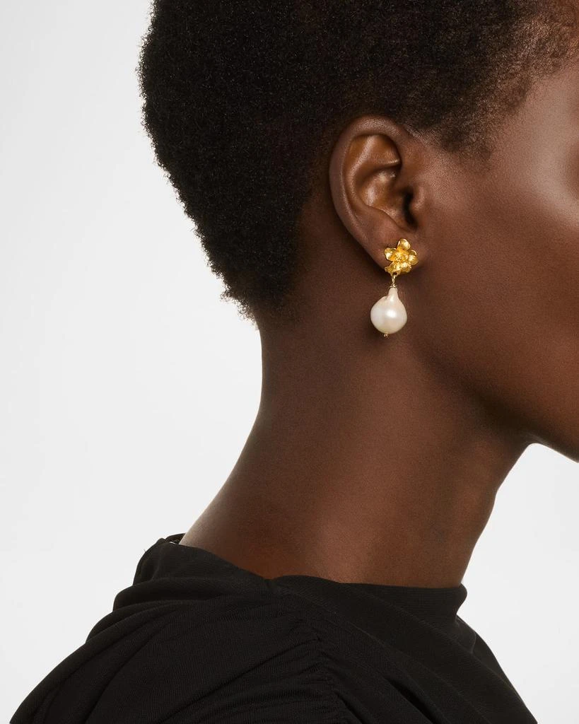 Margo Morrison Baroque Pearl Earrings with Vermeil Flower, Limited Edition 2