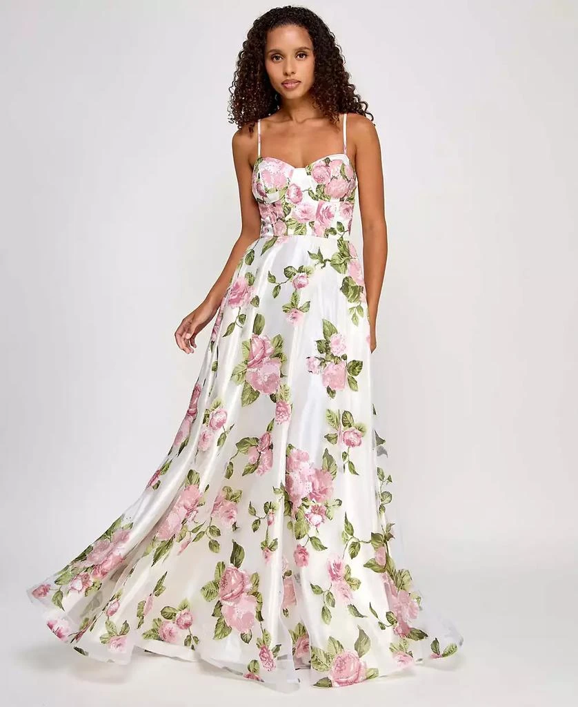 Say Yes Juniors' Rhinestone Floral Corset Sweetheart Gown, Created for Macy's 1