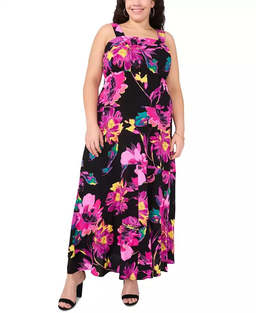 Vince Camuto Plus Size Floral Square-Neck Smocked-Back Sleeveless Maxi Dress 1
