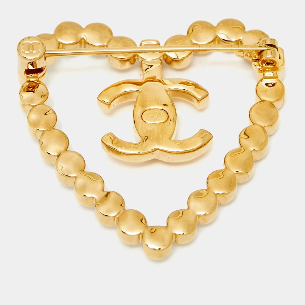 Chanel Chanel CC Heart Crystals Gold Tone Brooch 3