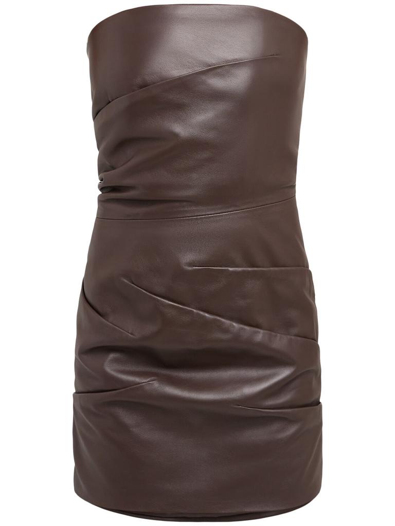 The Attico Leather Strapless Mini Dress