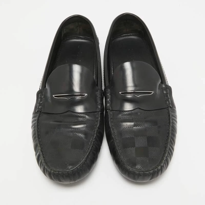 Louis Vuitton Louis Vuitton Black Damier Embossed Leather Outline Loafers Size 42.5 3