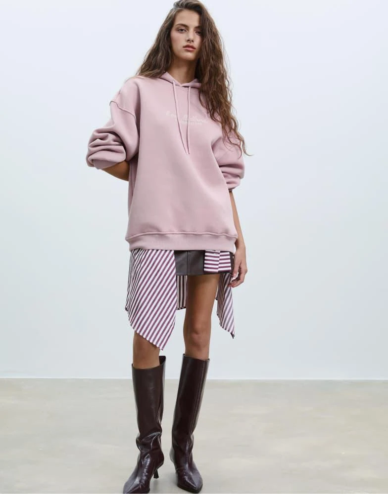 Stradivarius Stradivarius Embroidered hoodie in pastel pink 3