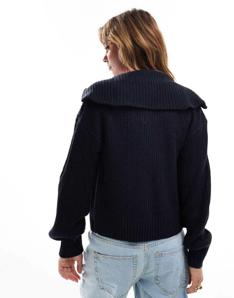Brave Soul Brave Soul full zip fisherman knit cardigan in navy 3