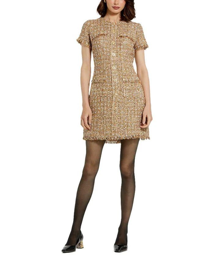 Mac Duggal Boucle Short Sleeve Mini Dress With Pockets 1