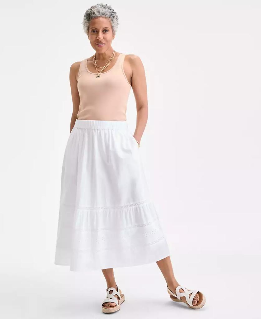 Style & Co Women's Cotton Lace Pull On Tiered Skirt, Exclusively at Macy's