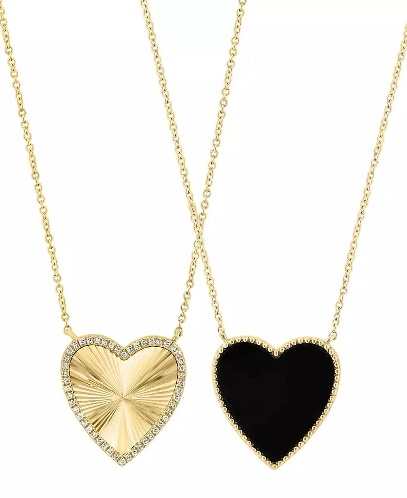 Effy EFFY® Onyx & Diamond (1/10 ct. t.w.) Heart Reversible 18" Pendant Necklace in 14k Gold 1