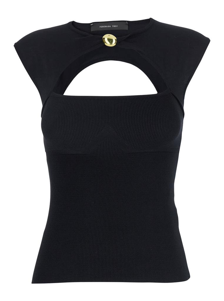 FEDERICA TOSI Black Top With Jewel Detail On The Front In Viscose Blend Woman