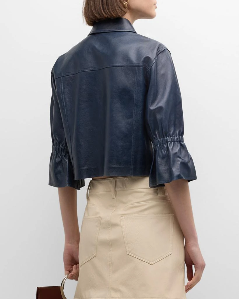LaMarque Carolina Cropped Ruffle-Sleeve Leather Jacket 3
