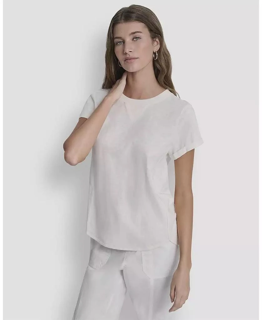 DKNY Sport Women
s Embroidered Crewneck Logo Roll-Sleeve Top 7