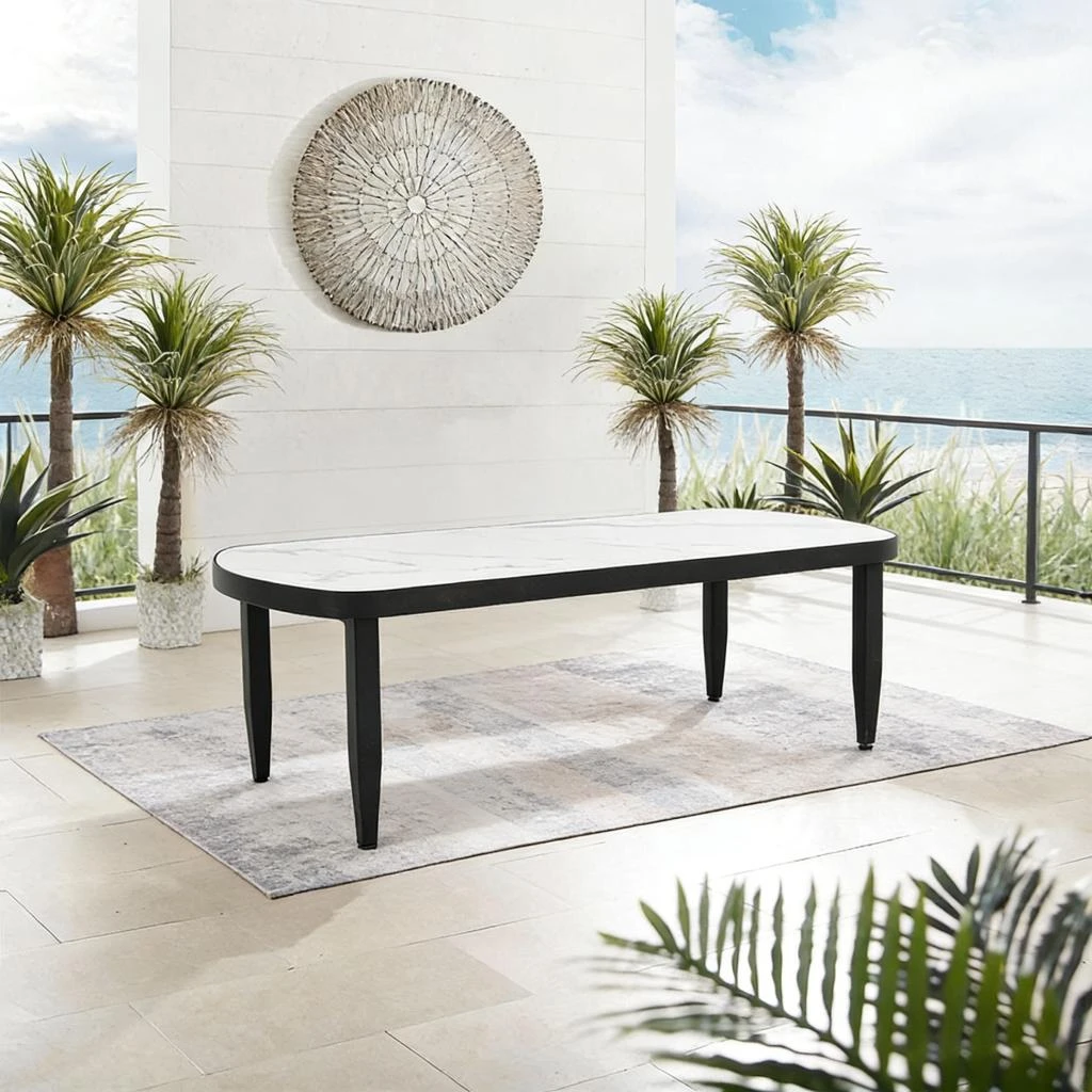 Streamdale Furniture Streamdale Modern Outdoor Elegance Arc Coffee Table - White Marble-Inspired Stone Top, Black Frame