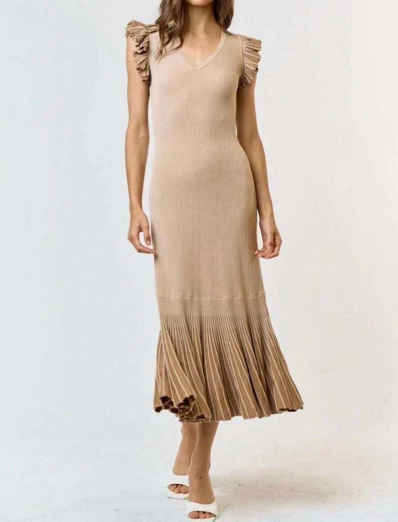 Shop Ruffle Sleeve Pleated Mermaid Sweater Maxi Dress In Tan on Sale at  BeyondStyle  Get 30% Off Ruffle Sleeve Pleated Mermaid Sweater Maxi Dress  In Tan with Limited-Time Flash Deals, Exclusive