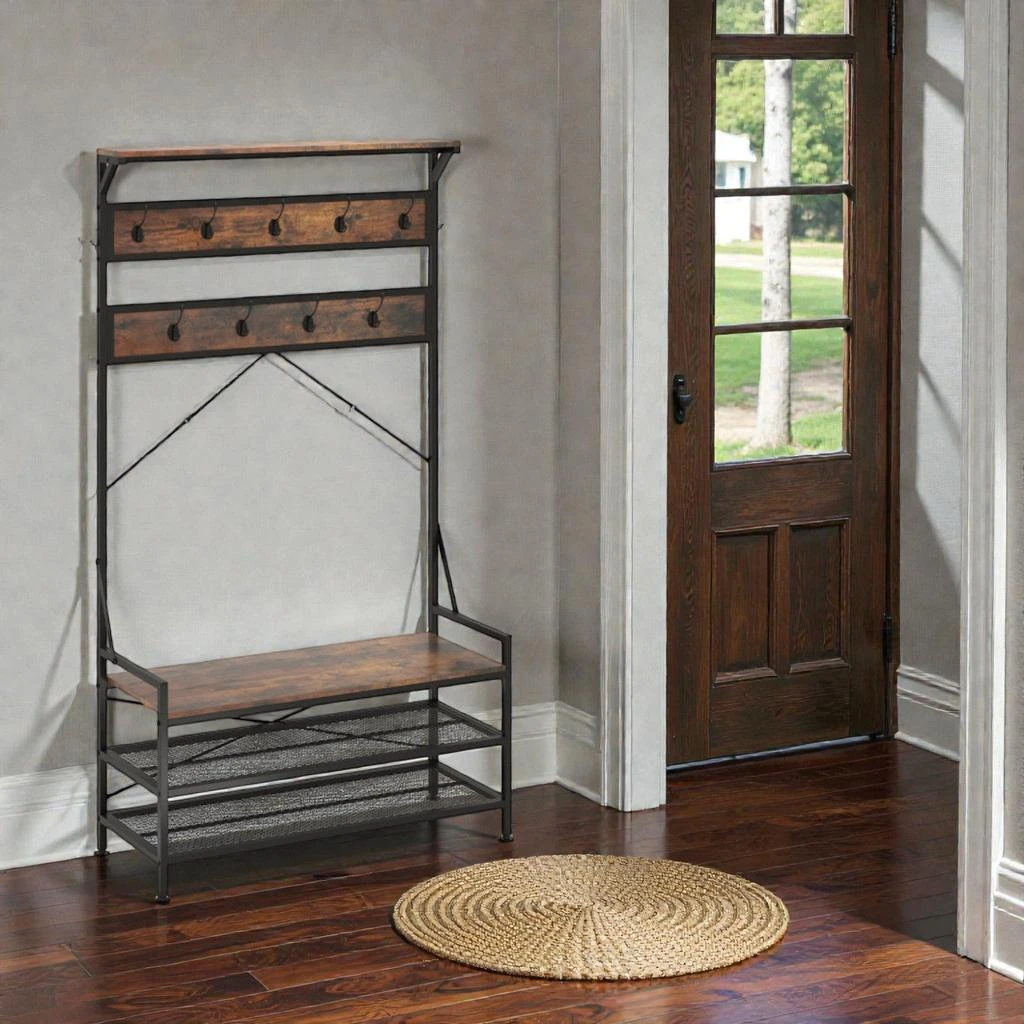 Coat Rack Shoe Rack Combo Freestanding Coat Rack with Shoe Bench and 11 Hooks for Entryway – On ...