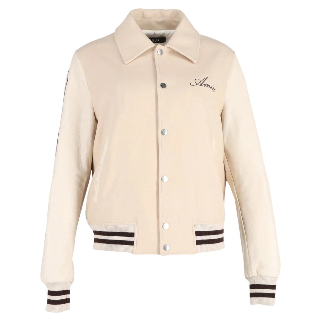 AMIRI Amiri Bones Varsity Jacket in Beige Wool 1