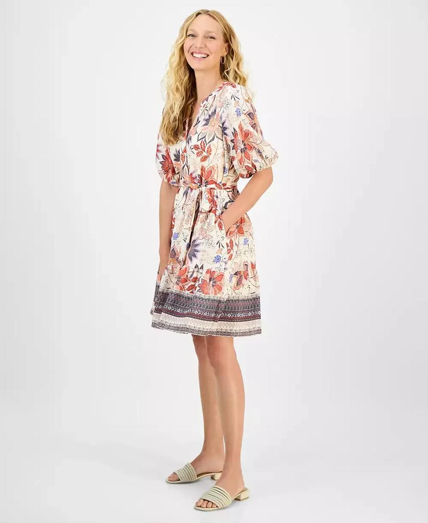 julia jordan Women's Printed Puff-Sleeve Tie-Waist Dress 2