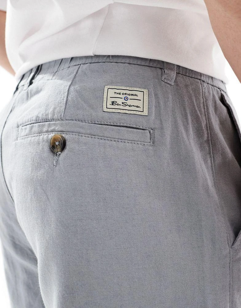 Ben Sherman Ben Sherman slim fit cotton linen taper trouser in grey 5