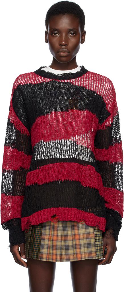 ANDERSSON BELL Red & Black Stripe Crew-Neck Sweater