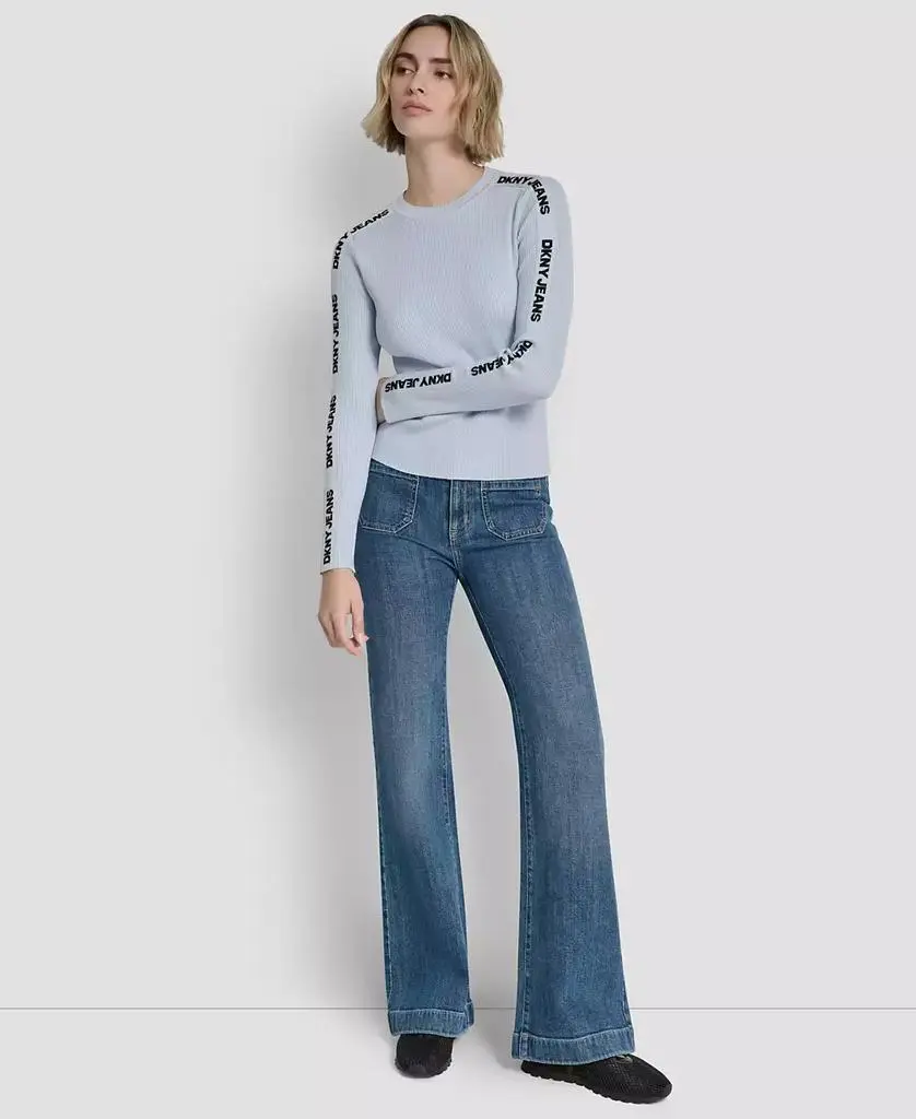 DKNY Women's Long-Sleeve Logo Trim Crewneck Sweater 2