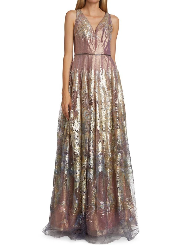 Rene Ruiz Collection Feather Jacquard Fit-&-Flare Gown 2