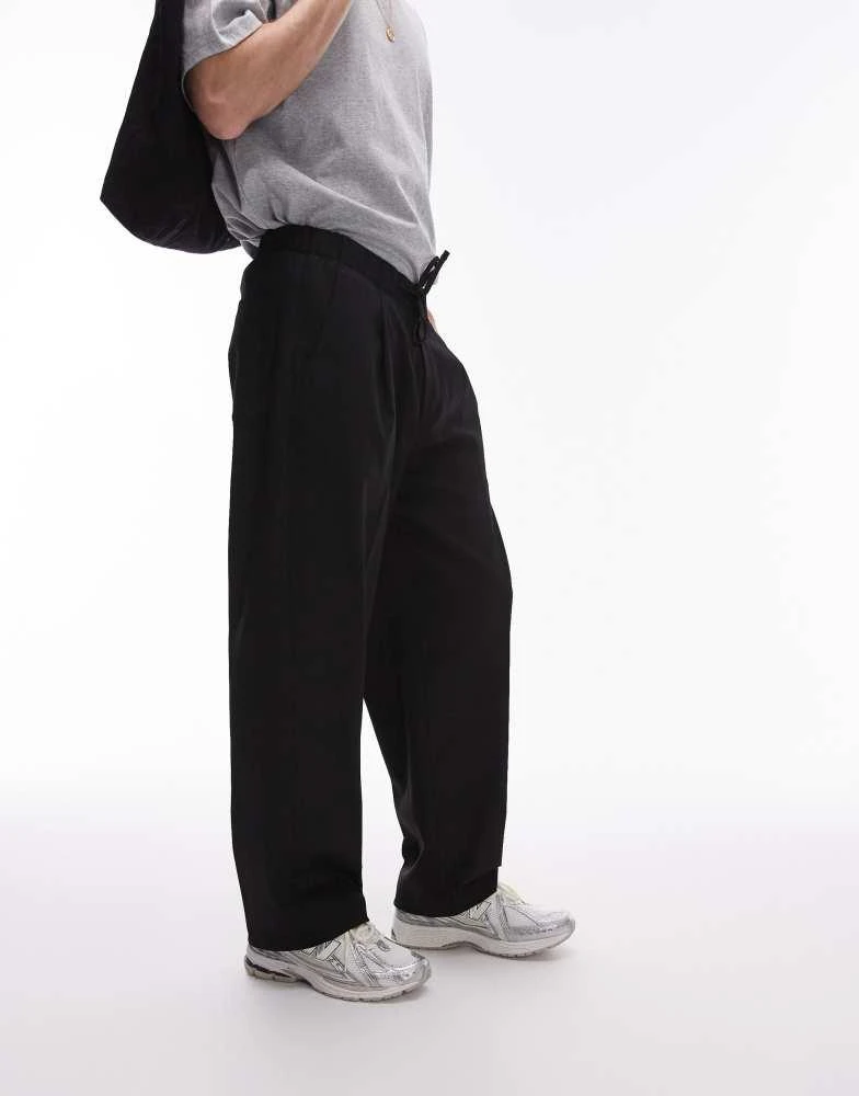 Topman Topman baggy leg with elasticated tie waist jogger in black 2