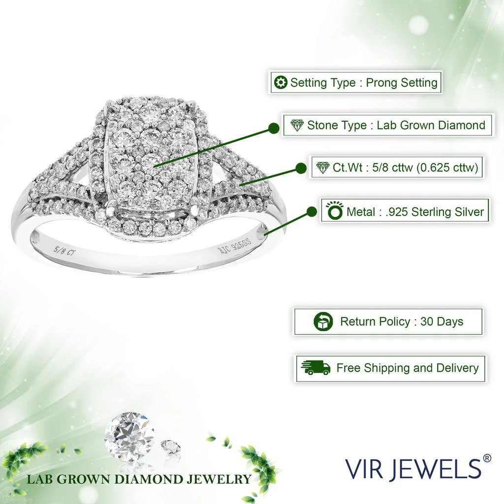Vir Jewels 5/8 cttw Round Lab Grown Diamond Engagement Ring .925 Sterling Silver 4