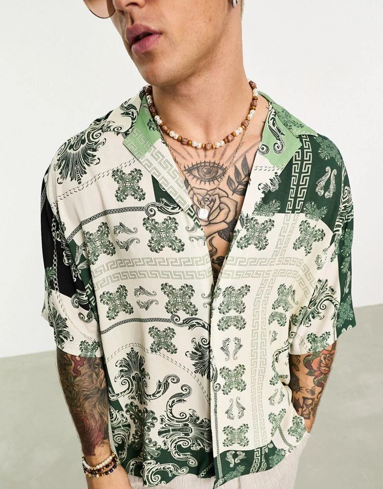 ASOS ASOS DESIGN oversized shirt in green paisley bandana print 3