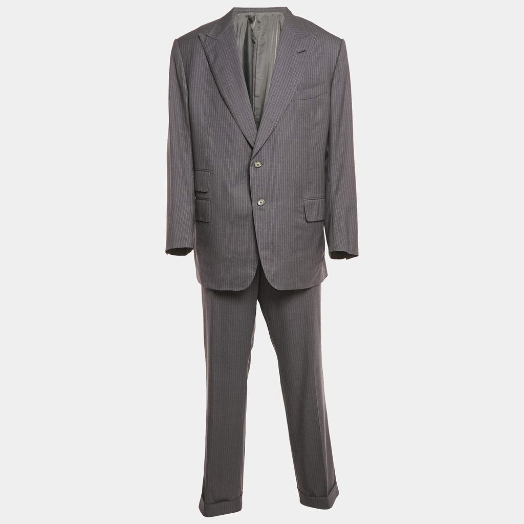 Tom Ford Tom Ford Grey Striped Wool Single Breasted Pants Suit Set 4XL/5XL