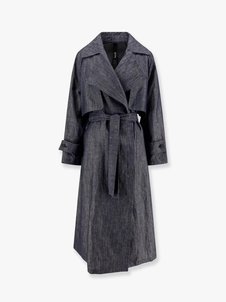 HEVÒ Margherita linen and cotton trench coat with denim effect