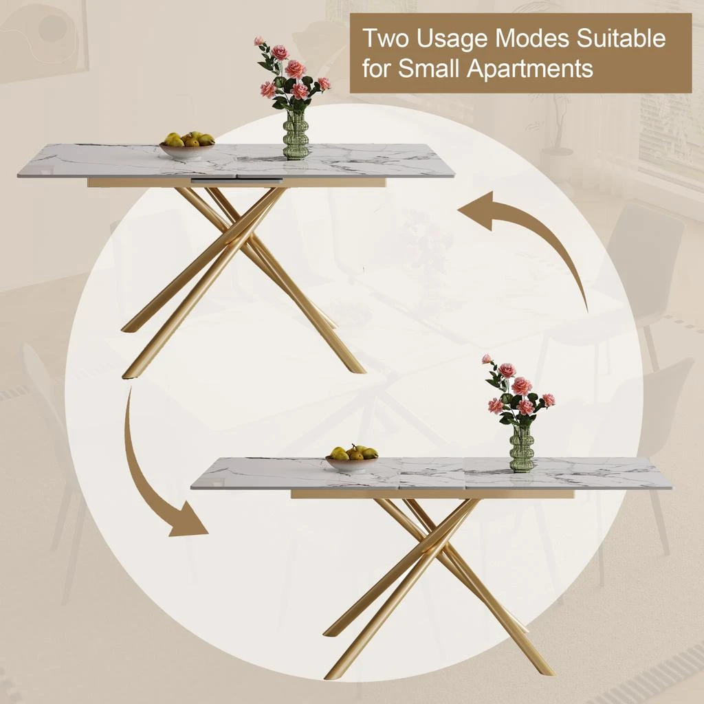 Streamdale Furniture Streamdale 59" Expandable Sintered Stone Dining Table with Golden X-Base 2