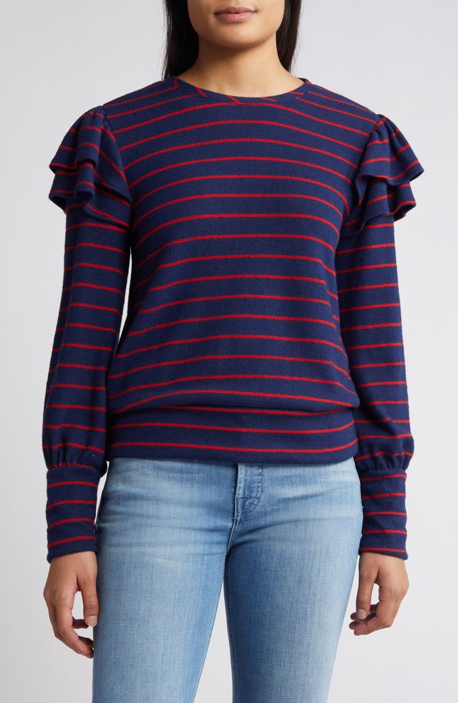 Caslon® Stripe Ruffle Shoulder Sweatshirt Top