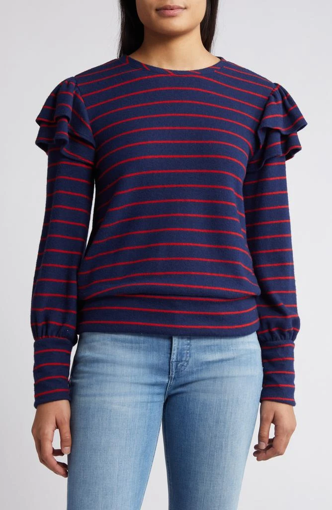 Caslon<sup>®</sup> Stripe Ruffle Shoulder Sweatshirt Top 1