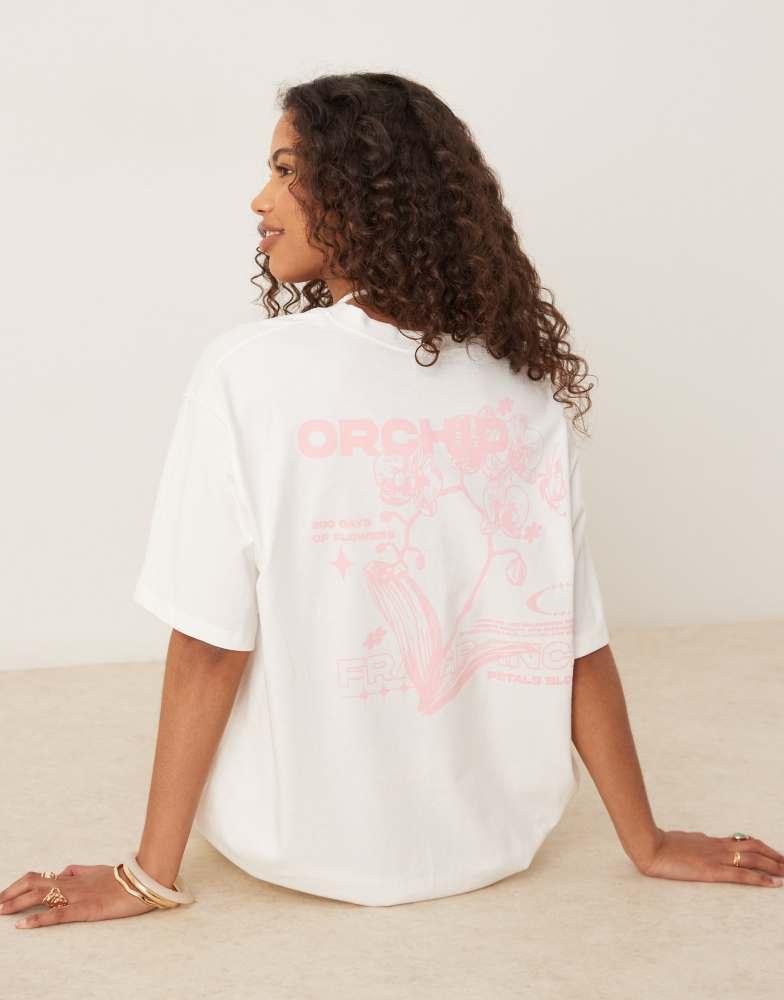 ASOS ASOS DESIGN oversized t-shirt with orchid flower back graphic in cream