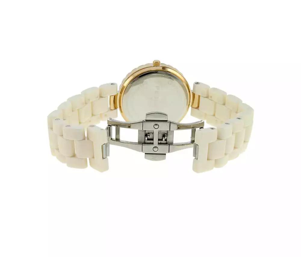 Peugeot Women's 36mm White Ceramic Watch with Gold Crystal Bezel