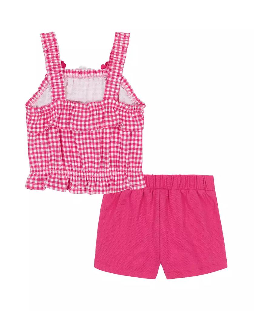 KIDS HEADQUARTERS Toddler and Little Girls 2-Piece Gingham Popcorn Knit Top and Solid Shorts Set