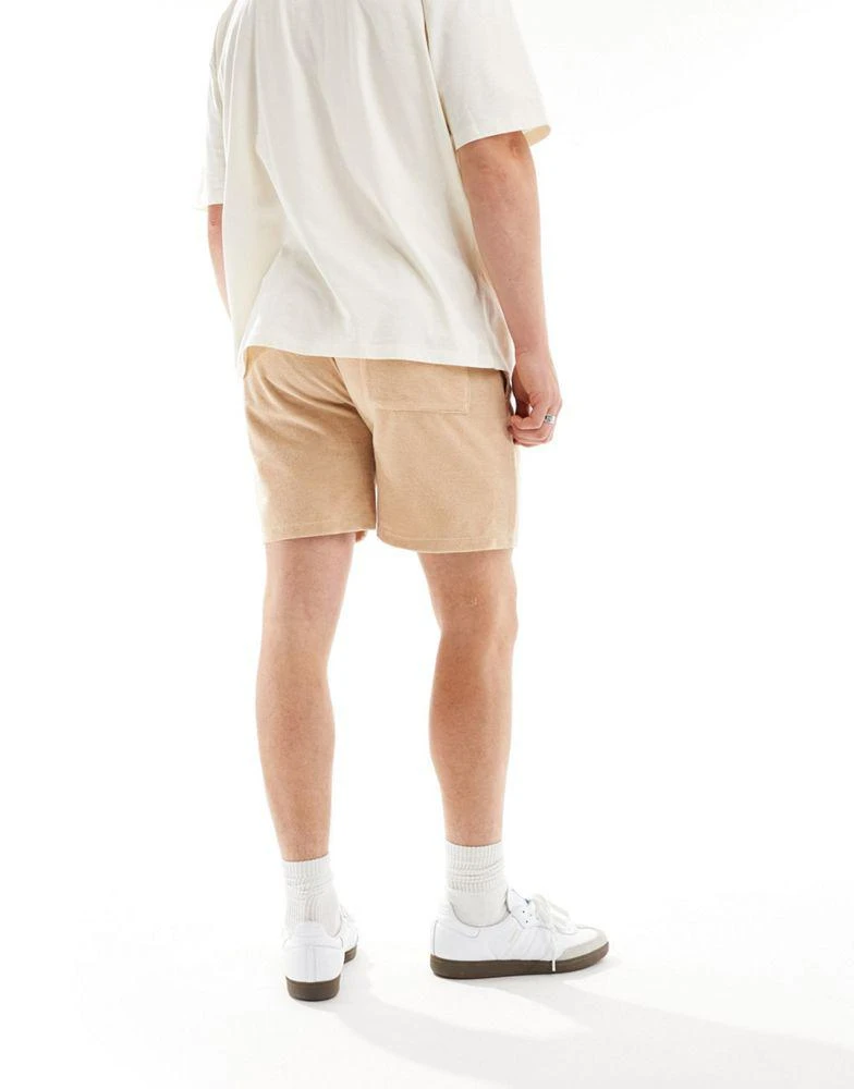 ASOS ASOS DESIGN slim towelling shorts in beige 4