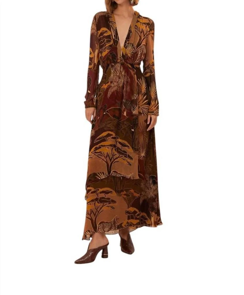 chinese dress ladies Brown Paisley Bloom Long Sleeve Maxi Dress  FARM Rio