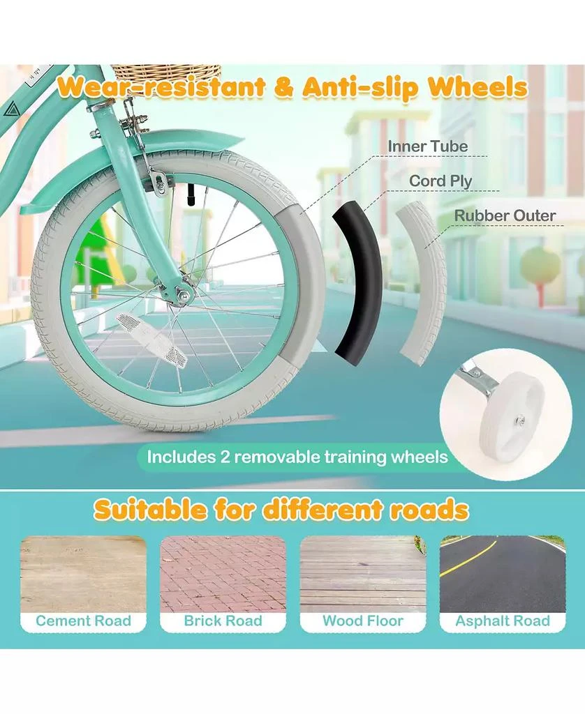 HONGGE 16 Inch Kids Bike with Training Wheels and Adjustable Handlebar and Seat, Green 10