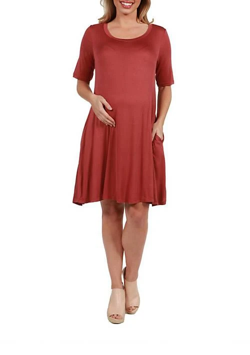 24seven Comfort Apparel Comfort Apparel Soft Flare T Shirt Maternity Dress With Pocket Detail 1