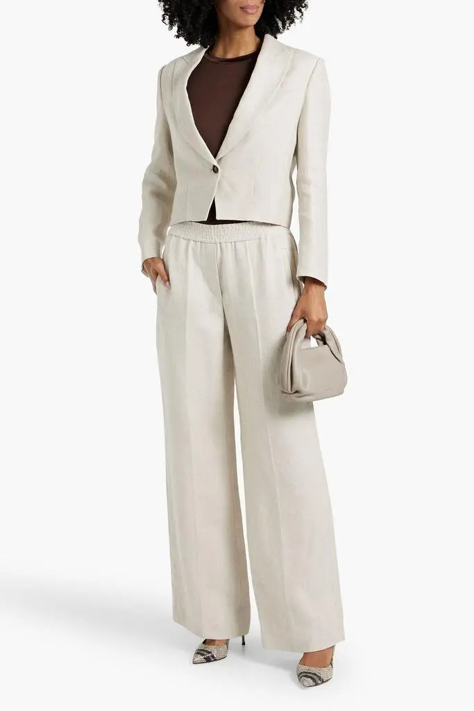 Brunello Cucinelli Cropped linen-jacquard blazer 2