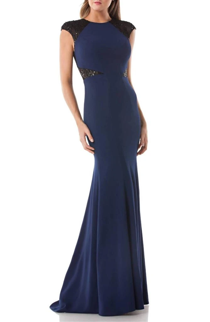 Carmen Marc Valvo Carmen Marc Valvo - Sequin Trim Crepe Evening Gown
