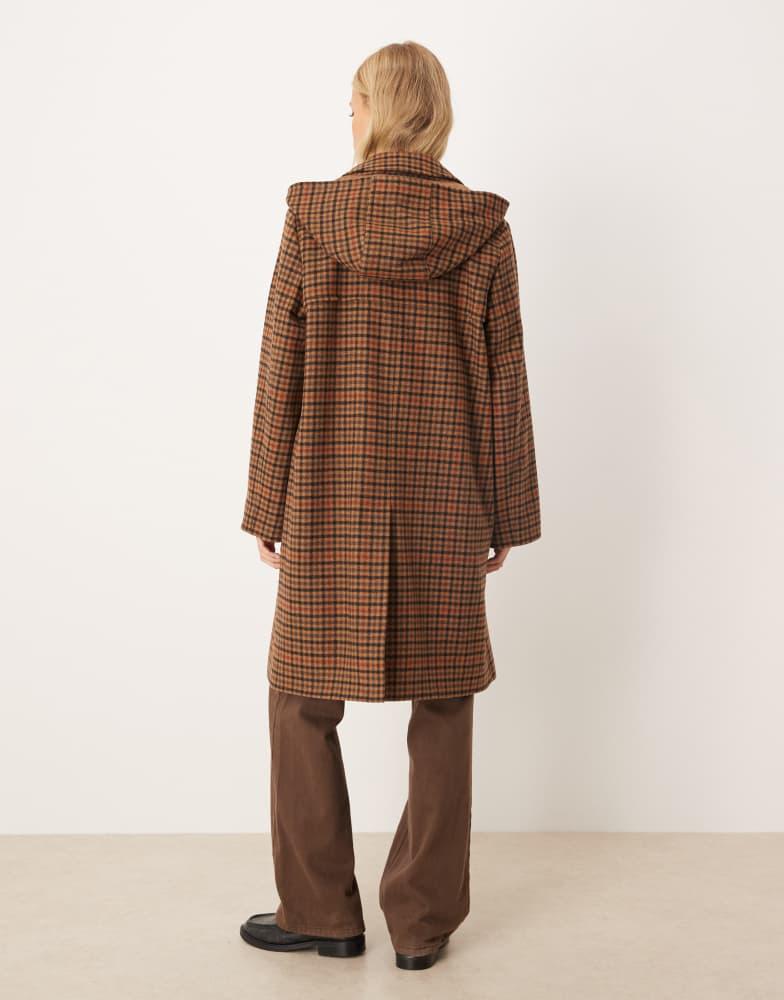 Barbour Barbour Melody check wool duffle coat in brown/orange